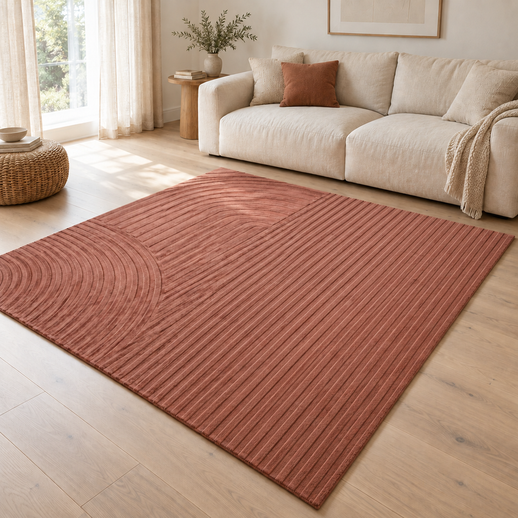 CloudNest terracotta mat design visualisation in a living room